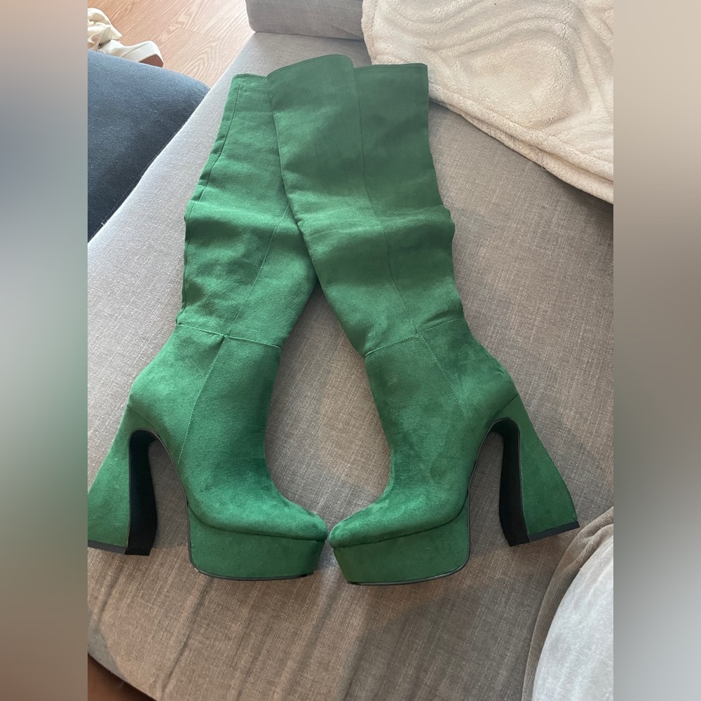 Fashion Nova Green Over the Knee Boots